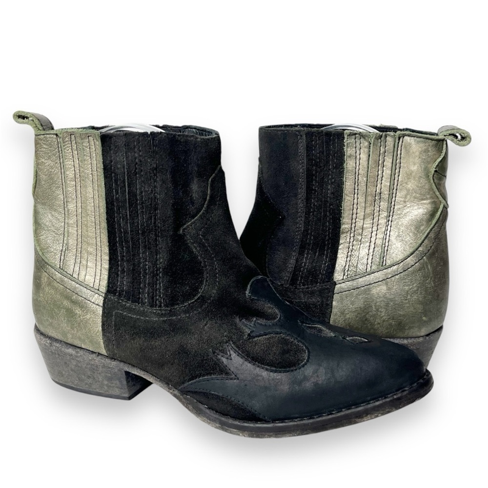 Matisse Royston Western Boots 6 black metallic leather cowboy boho distressed